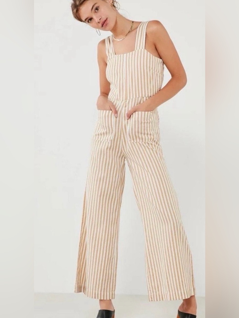 NWT Rolla’s/REVOLVE Sailor Stripe Jumpsuit Tan/White-Wide Leg-  S- - MSRP $109